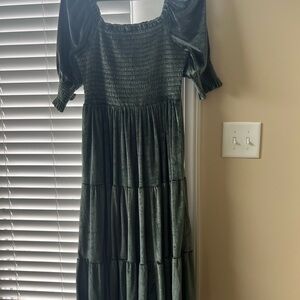 Baltic Born Large Smocked Greenish Velvet Fall Dress